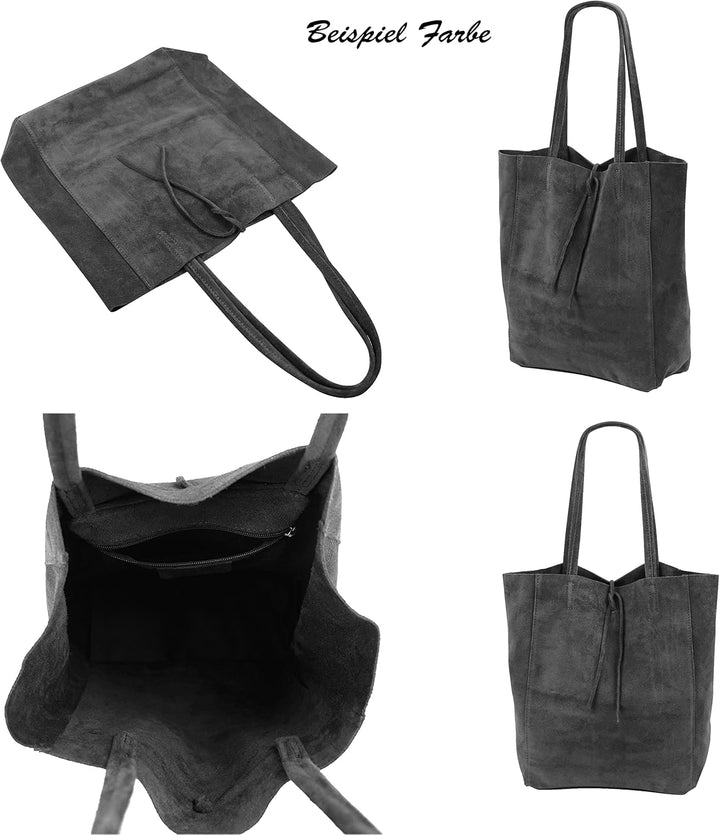 SH Leder ® Damen Echt Wildleder Shopper mit Innentasche in vielen Farben Schultertasche Henkeltasche