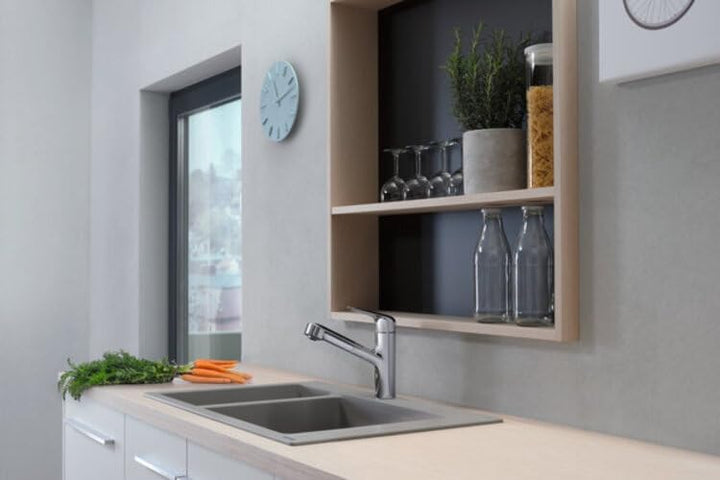 hansgrohe Küchenarmatur (Wasserhahn Küche 120° schwenkbar, hoher ausziehbarer Auslauf 150mm, Standar