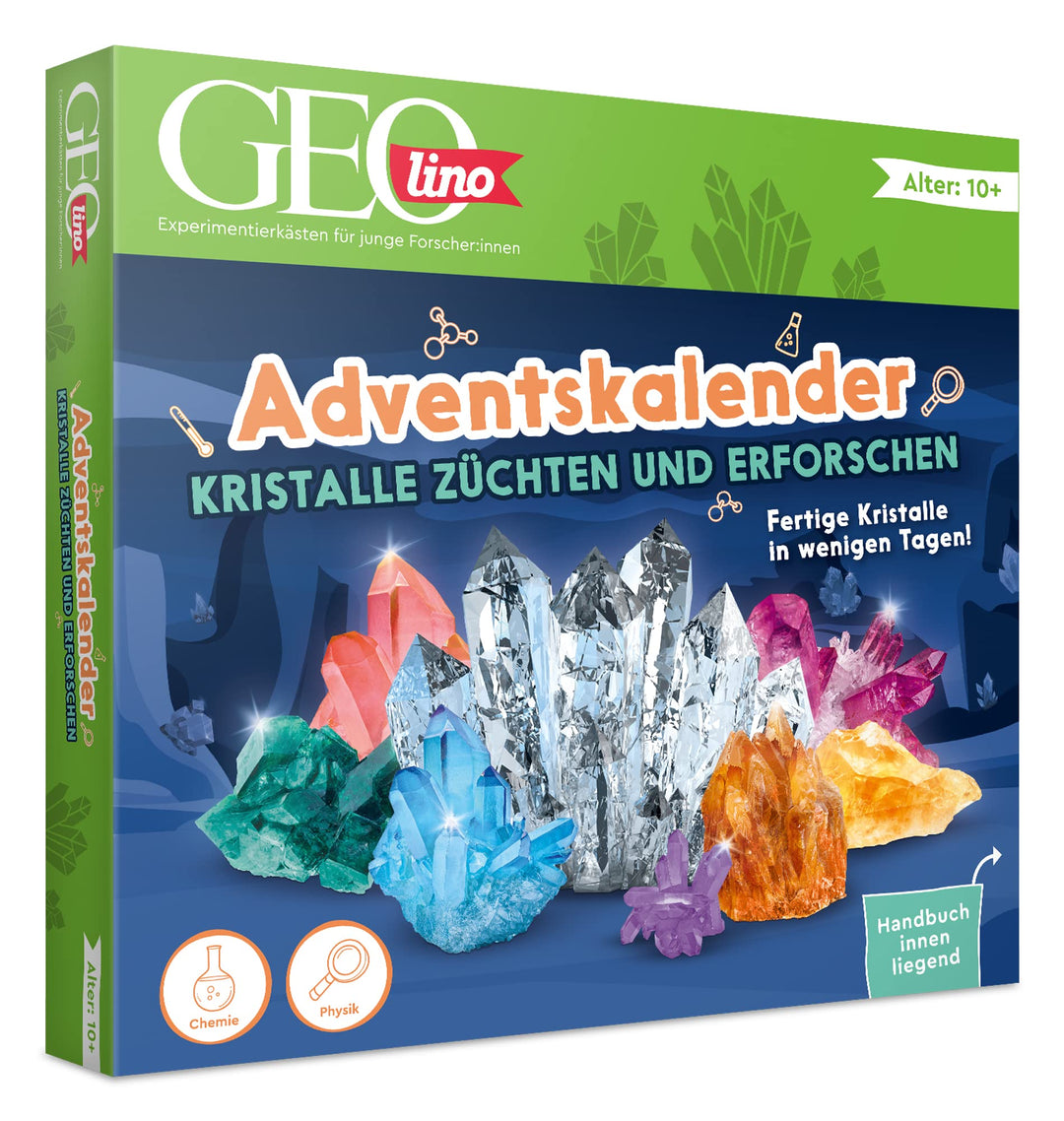 FRANZIS 67186 - GEOlino Adventskalender Kristalle züchten und erforschen, fertige Kristalle in 24 Ta