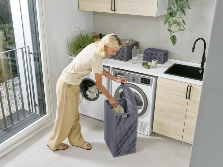 Curver Kaya Wäschekorb mit Deckel – 2er-Set – je 60 Liter – 38×29×58,5 cm – Anthrazit – Kunststoff –