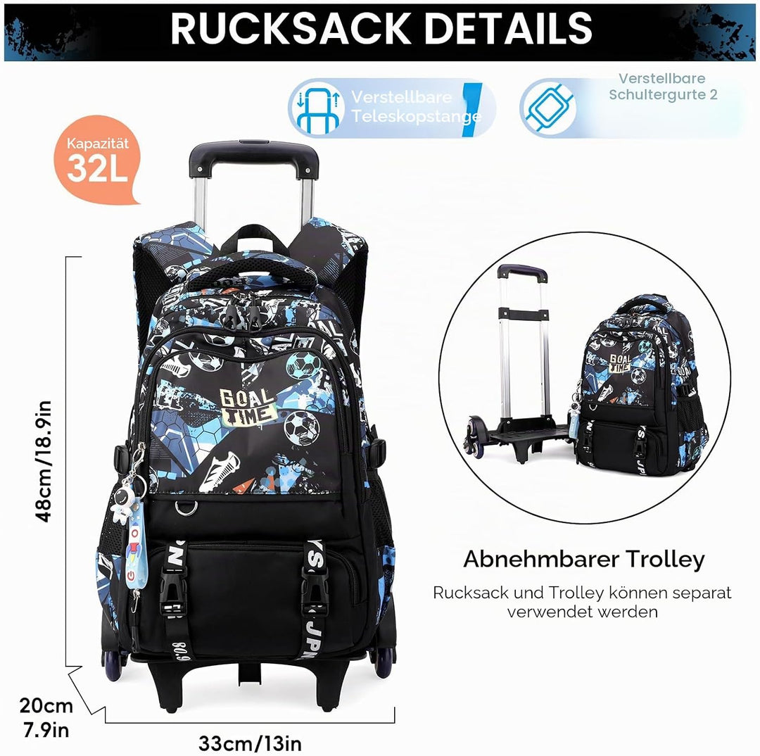 Amythe Schulrucksack Trolley für Jungen, Schulranzen mit Rollen für Kinder Teenager, Modischer Schul