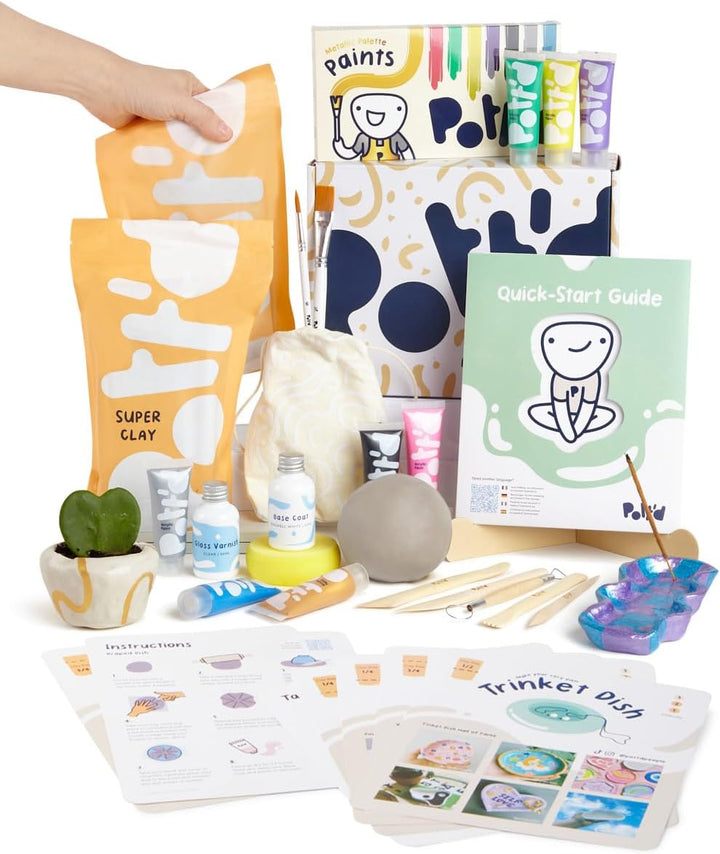 Pott'd Ton Töpferset für Anfänger für zuhause - Lufttrocknend. DIY Set für Erwachsene. Enthält: Luft