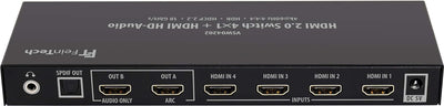 FeinTech VSW04202 HDMI 2.0 Switch 4x1 HD-Audio Extractor 7.1 ARC 4K 60Hz HDR CEC 4x1 Switch + Audio-