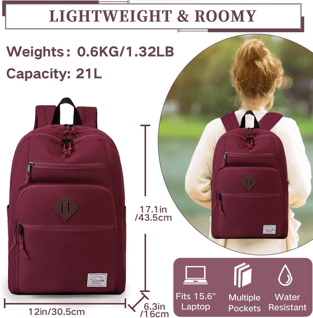 Rucksack Herren Dame, VASCHY Schulrucksack Teenager Kinder 21L Handgepäck Burgunderfarben, Burgunder