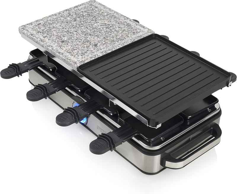 Princess Raclette-Grill Deluxe – mit Stein- & Aluminiumplatte, doppelseitig, 8 Personen, Raclette Pf