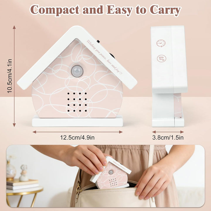 Vogelgezwitscher Box mit Bewegungsmelder & Licht, 12 Naturgeräuschen, Rosa Herz-Haus Design, inkl. S