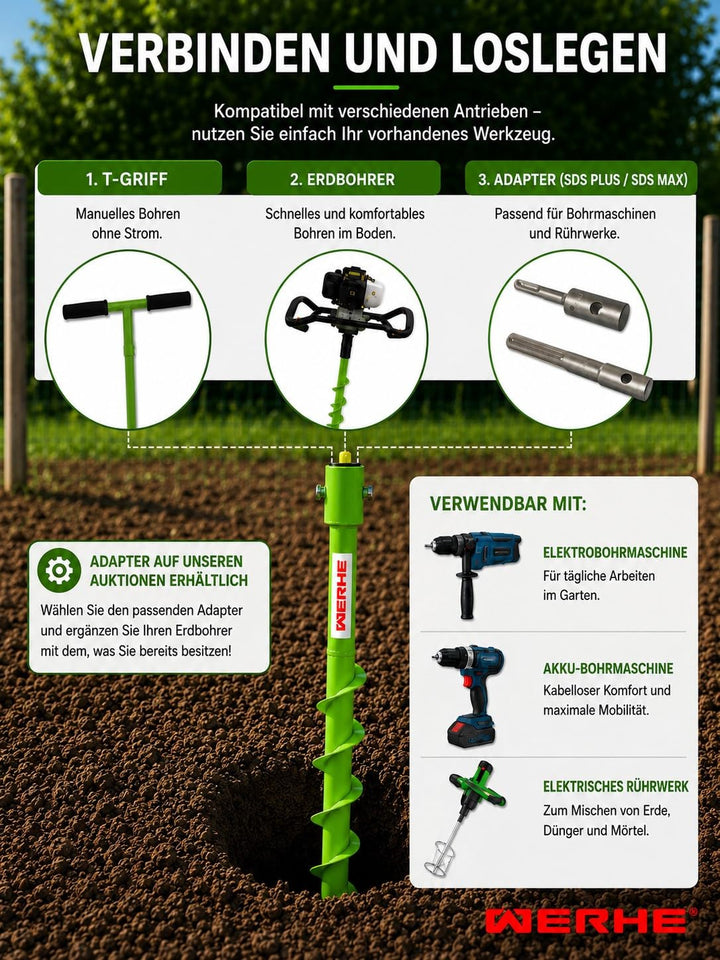 WERHE Profi Bohrer für Erdbohrer 40 mm Pfahlbohrer Brunnenbohrer präzise Bohrspitze, 40
