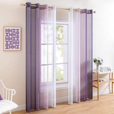 MIULEE 2er Set Voile Vorhang Zweifarbiger Vorhang mit Ösen Transparente Gardine Ösenschal Fenstersch
