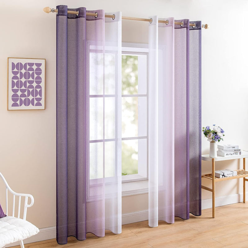 MIULEE 2er Set Voile Vorhang Zweifarbiger Vorhang mit Ösen Transparente Gardine Ösenschal Fenstersch