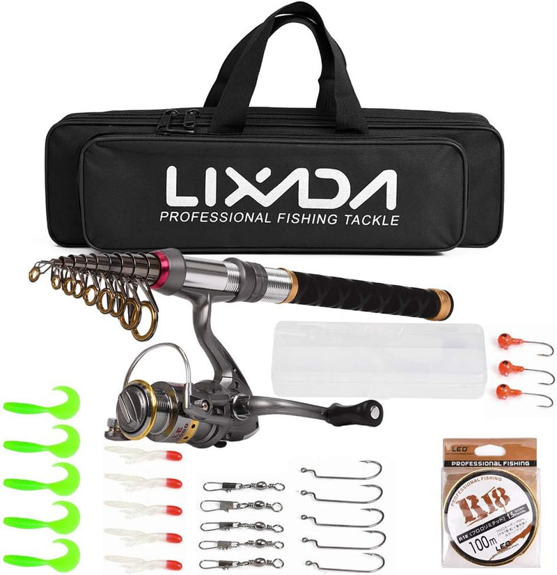 Lixada Telescopic Fishing Rod and Spool Combo Kit with 100 m Fishing Line Bait Hook Jig Head Fishing