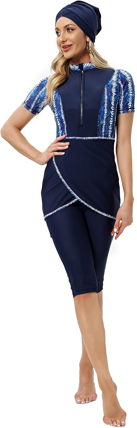 seafanny Frauen Muslimische Bademode Crop Short Burkini Modest Badeanzug mit Frontreissverschluss 42