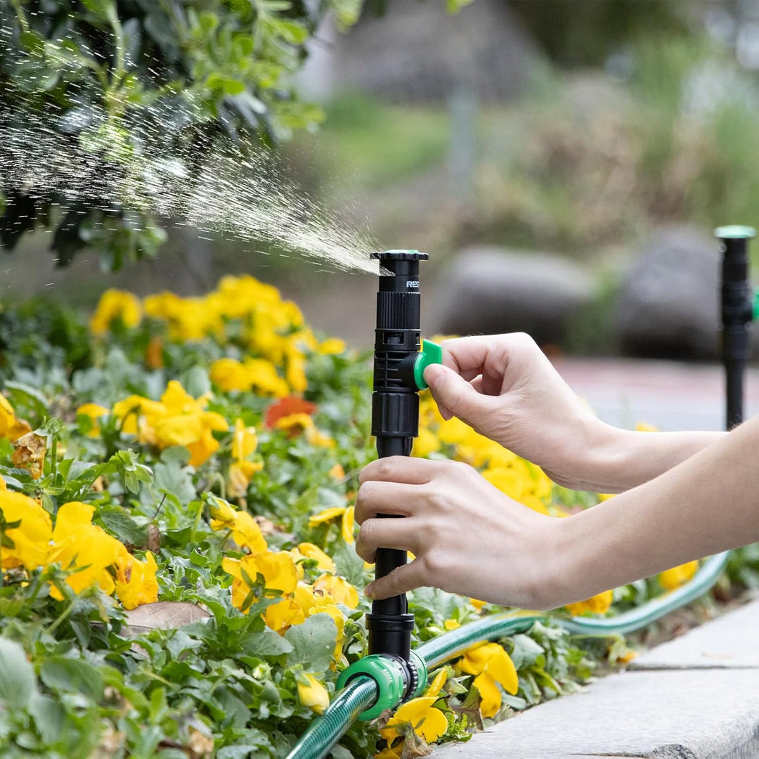 RESTMO Rasensprenger mit Erdspiess zur Gartenbewässerung, Mehrfach einstellbares Rasensprinkler, Fle