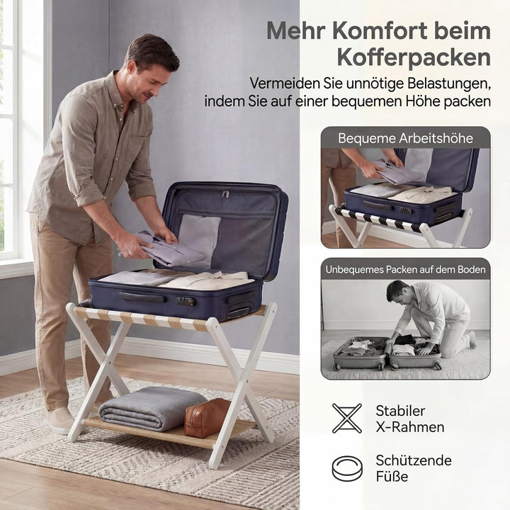 GYMAX Kofferständer klappbar, Holz Gepäckablage mit Ablage, Gepäckständer für Gästezimmer, Schlafzim