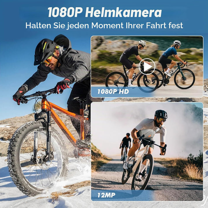 1080P HD Action Cam, 120° Weitwinkel Helmkamera, IP66 Dashcam Fahrrad mit 64GB Speicherkarte &amp; 1000m