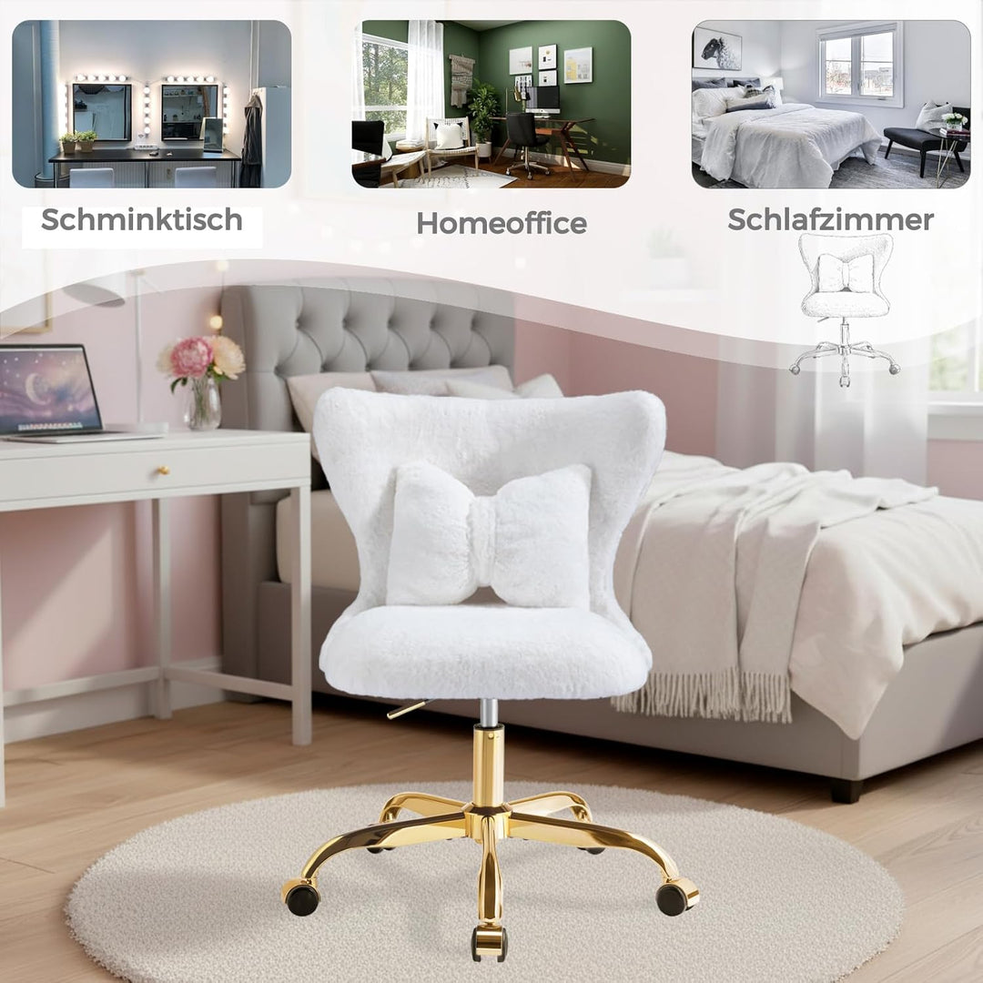 Schminktisch Stuhl mit Rollen Gold, Schreibtischsessel Mädchen, Drehstuhl Home Office mit Kissen, Hö