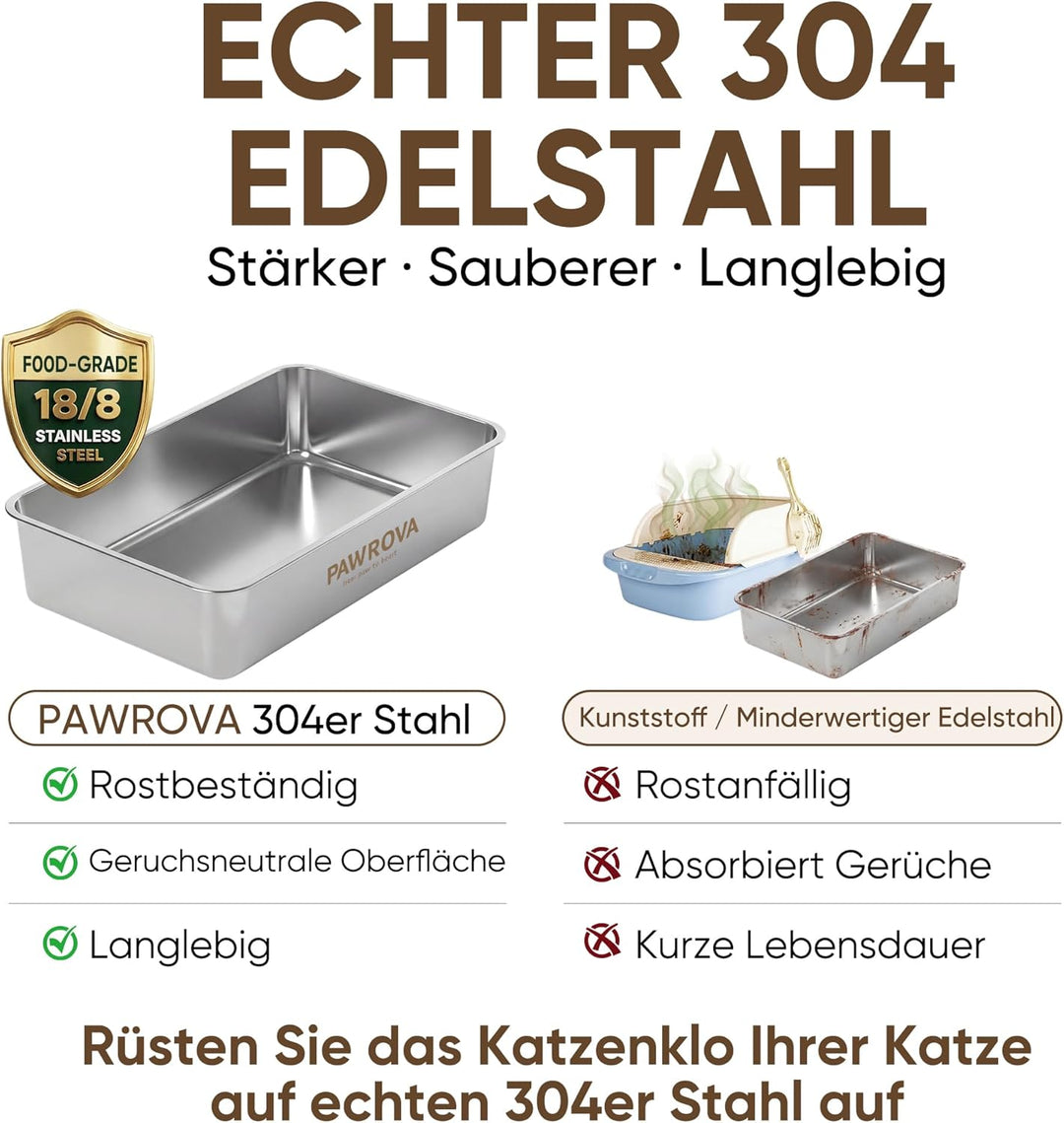 V2A-Edelstahl Katzenklo mit Klappdeckel, leicht zu reinigen, geschlossene XL-Katzentoilette für gros