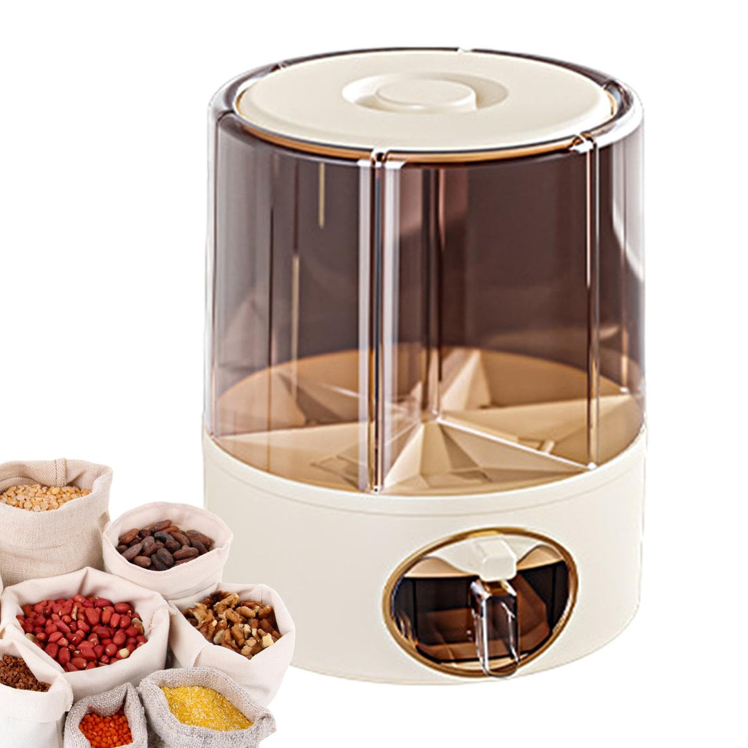 6-Grid Rotating Food Dispenser for Kitchen | -Click Rice Storage Container with Rotating Design | Mu