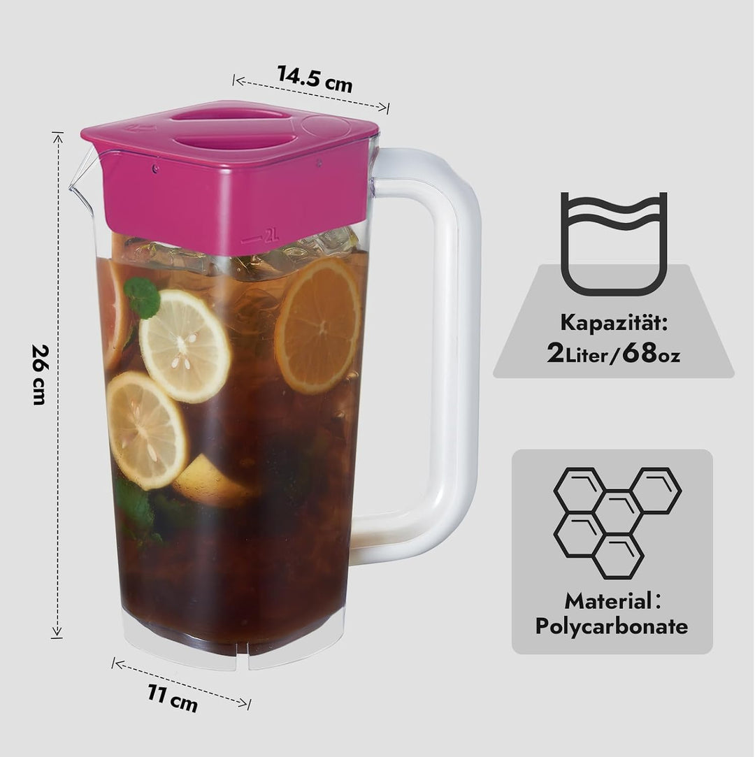 CURTA krug 2liter gefäss mit deckel Wasserkrug Mit Deckel Mit Griff mit Skala,2 liter pitcher Für kü