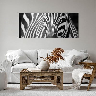 Wandbilder Dekoration Wohnzimmer Tiere Zebra gestreift Panorama Bilder auf Leinwand 120x50cm Leinwan