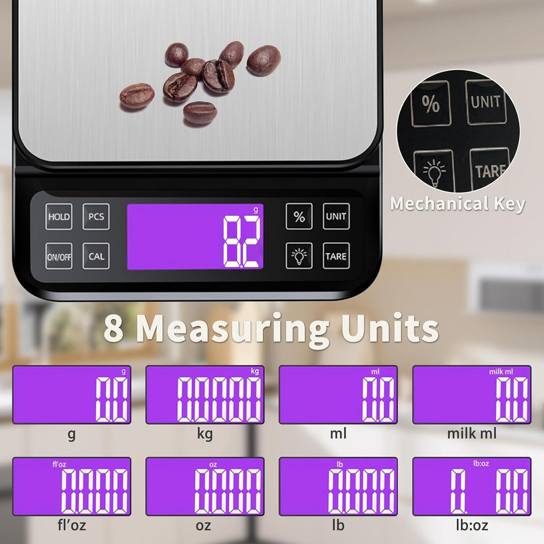 Grosse Küchenwaage Digital, 5kg 0,1g Backwaage mit%-Funktion Schwarz-5kg, Schwarz-5kg