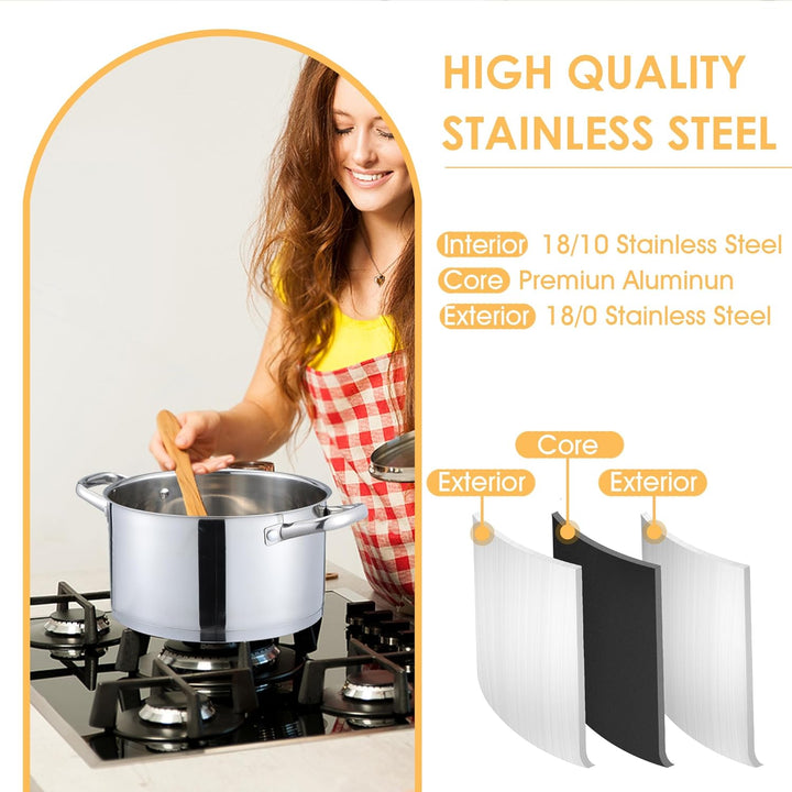 Herogo Kochtopf 20 cm, 3,8 L Edelstahl Suppentopf Induktion Topf mit Glasdeckel, Nudeltopf Fleischto