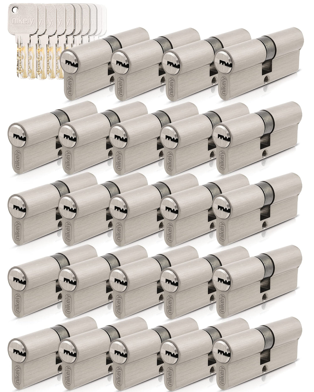 GERCAR Pro 24x Schliesszylinder 30/30 gleichschliessend Set 24 Profilzylinder inkl. 120 Schlüssel -