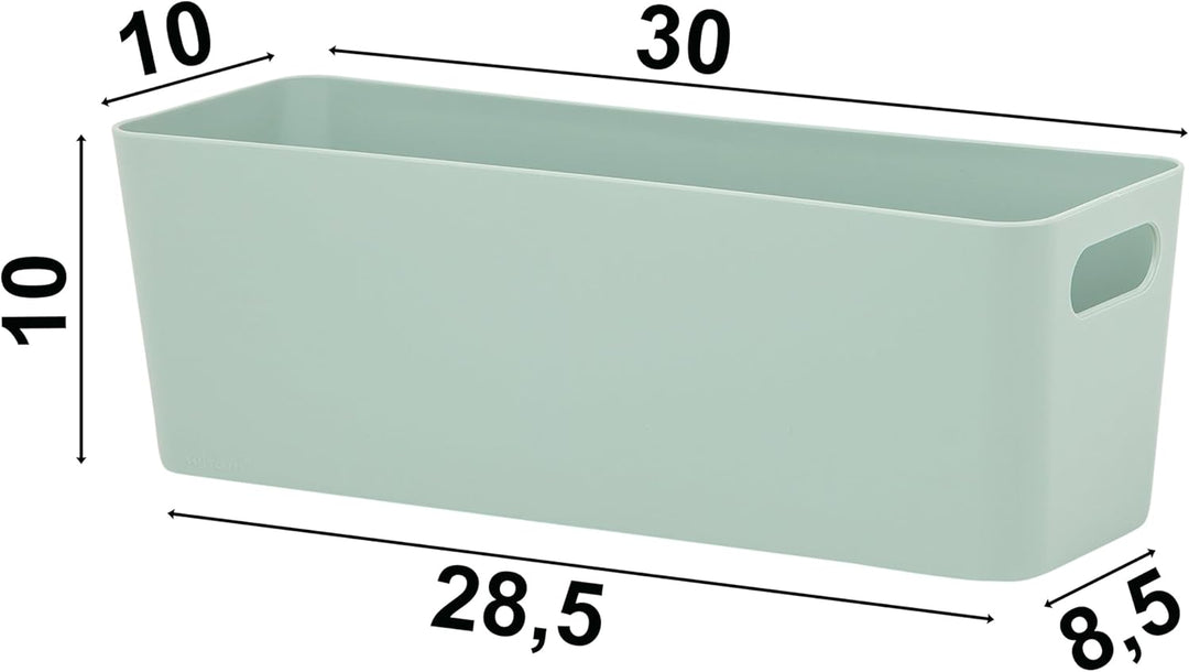 6x Ordnungsboxen - 10 cm hoch - grün - 30x10x10cm - 2 Liter - Ordnungskorb - Schubladenorganizer Sil