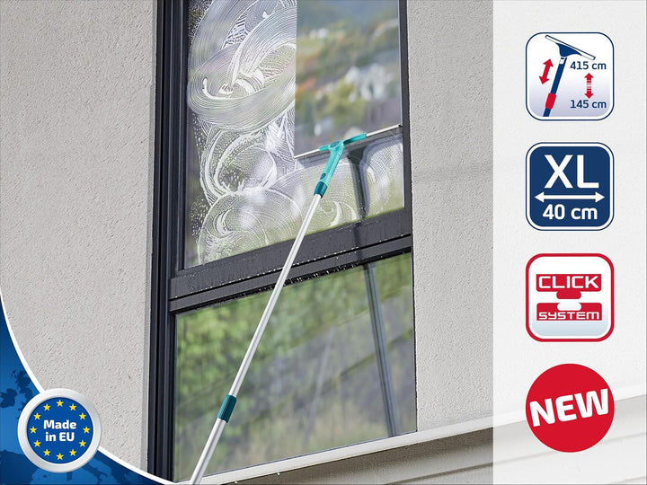 Leifheit Set Window Slider XL mit Mikrofaserbezug und Teleskopstiel 415 cm, ausziehbare Teleskopstan