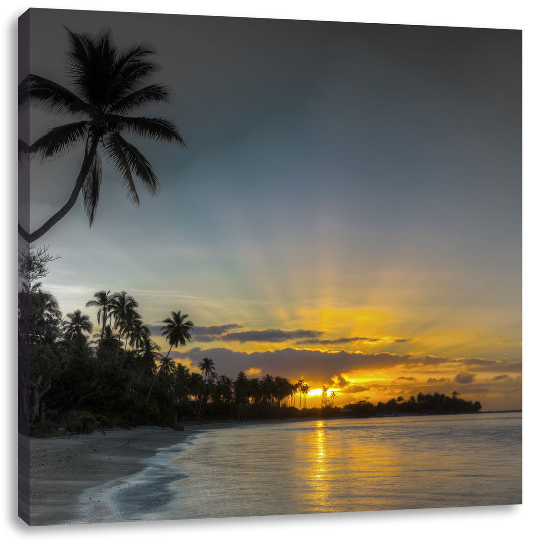 Pixxprint schöner Strand beim Sonnenuntergang schwarz/weiss, Format: 70x70 auf Leinwand, 70x70