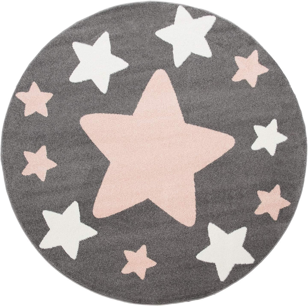 Paco Home Teppich Kinderzimmer Kinderteppich Grosse Und Kleine Sterne In Grau Rosa, Grösse:Ø 160 cm