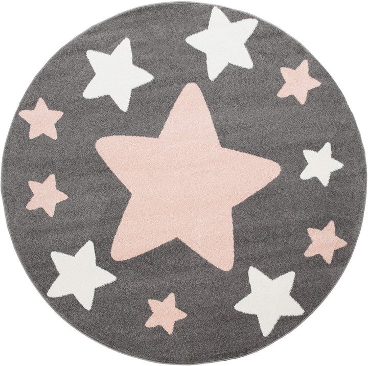Paco Home Teppich Kinderzimmer Kinderteppich Grosse Und Kleine Sterne In Grau Rosa, Grösse:Ø 160 cm