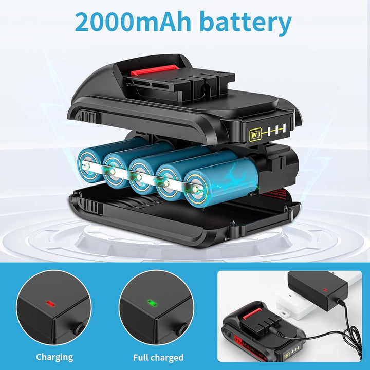 21V Akkuschrauber Set mit Koffer – 2×2000 mAh Akkus, 2-Gang, 25+3 Drehmomentstufen, 10 mm Schnellspa