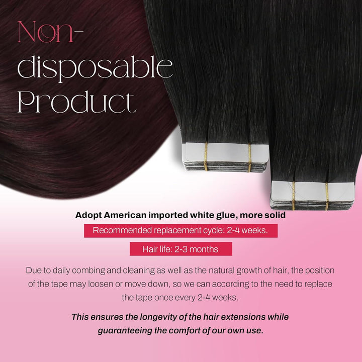 Moresoo Haarverlängerung Echthaar Tape in Schwarz 60 cm Tape Extensions Echthaar Remy Extensions Tap