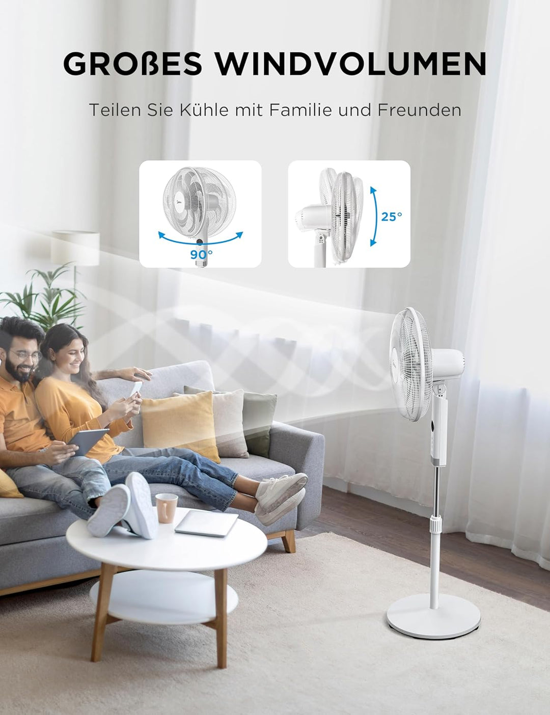 Midea FS40-23MR Standventilator mit 3 Geschwindigkeiten, Teleskophöhe und -grösse, Fernbedienung, du