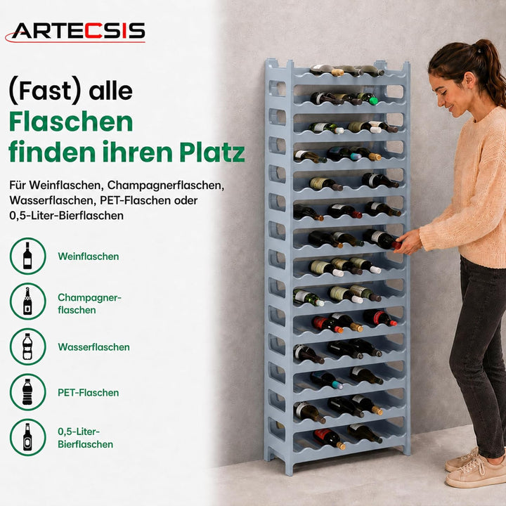 ARTECSIS Weinregal stapelbar Kunststoff für 72 Flaschen, stabiles Flaschenregal in Gastronomie-Quali