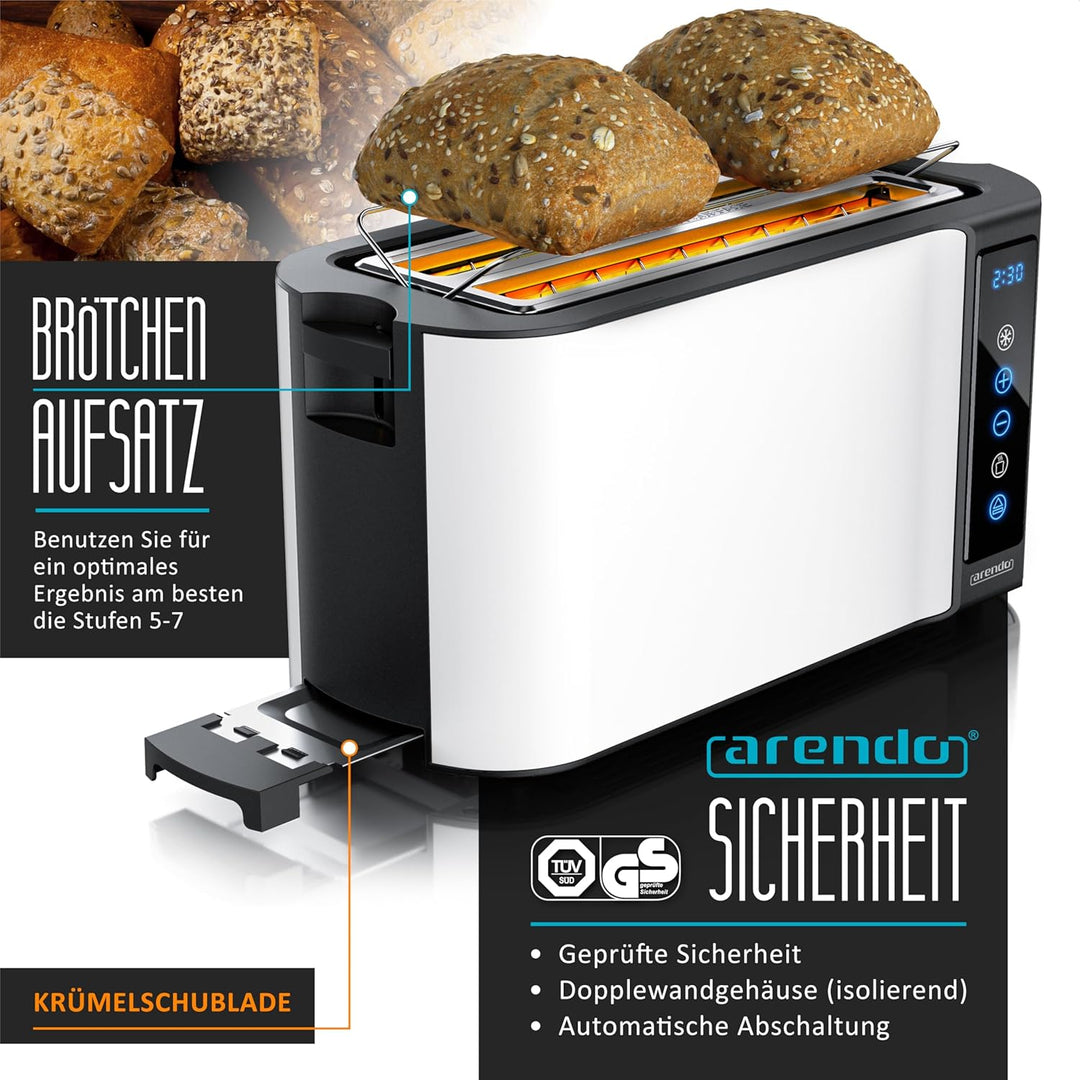 Arendo - Edelstahl Toaster Langschlitz 4 Scheiben- Touchscreen – Doppelwandgehäuse – Integrierter Br