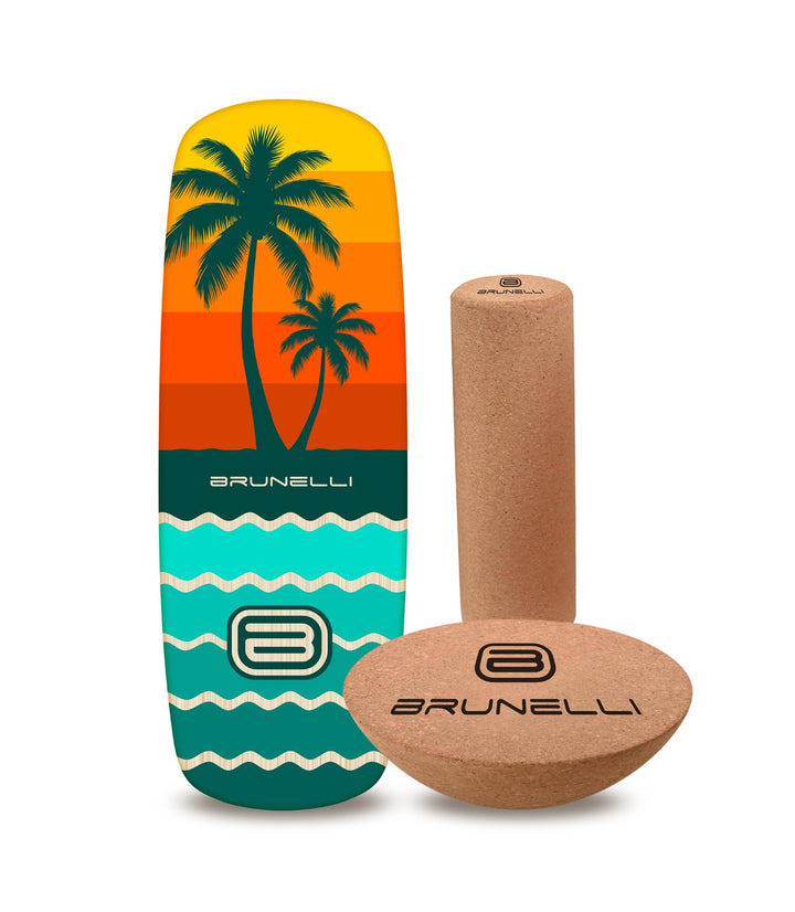 Brunelli Balance Board Holz Komplettset - Balanceboard mit Rolle & Halbkugel Gleichgewicht Core Trai