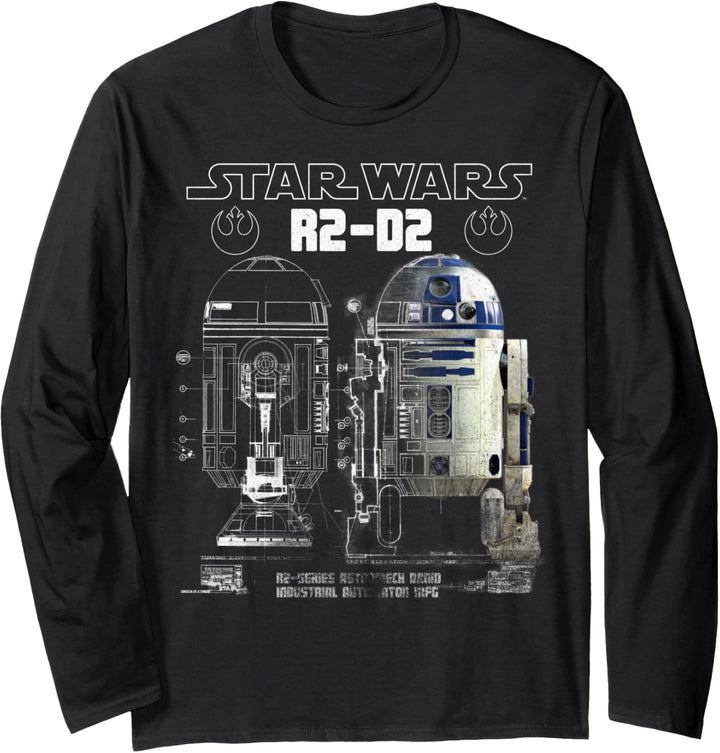 Star Wars R2-D2 Half Schematics Poster Langarmshirt