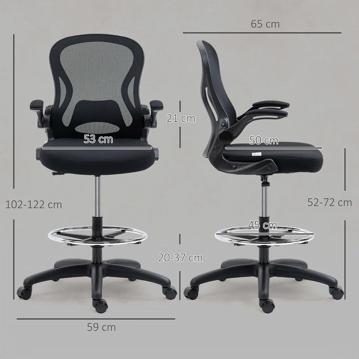 Vinsetto Bürostuhl Ergonomischer Zeichenstuhl 102-122 cm Schwarz