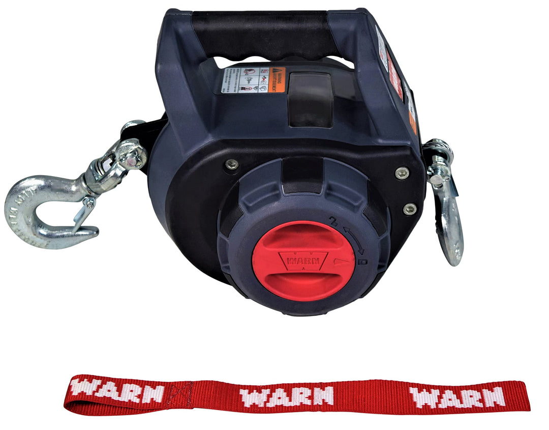 WARN 101575 tragbare Hand-Seilwinde mit 1,2 m synthetischem Seil: 340 kg Zugkraft, Grau 340 kg. Kapa