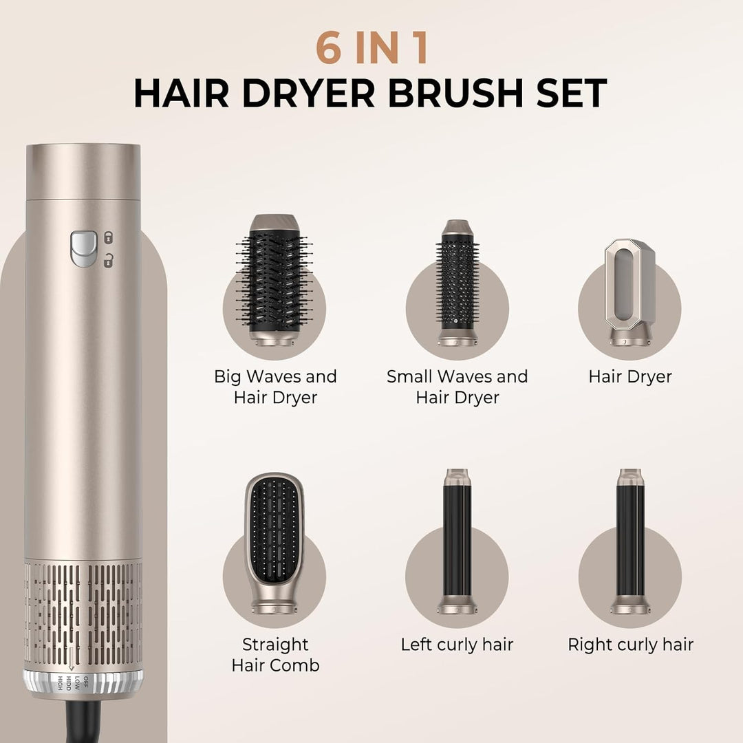 6 in 1 Hairstyler 1000w Rundbürstenföhn Haartrockner,Airstyler Lockenstab mit Luft, 3 Temperaturrege