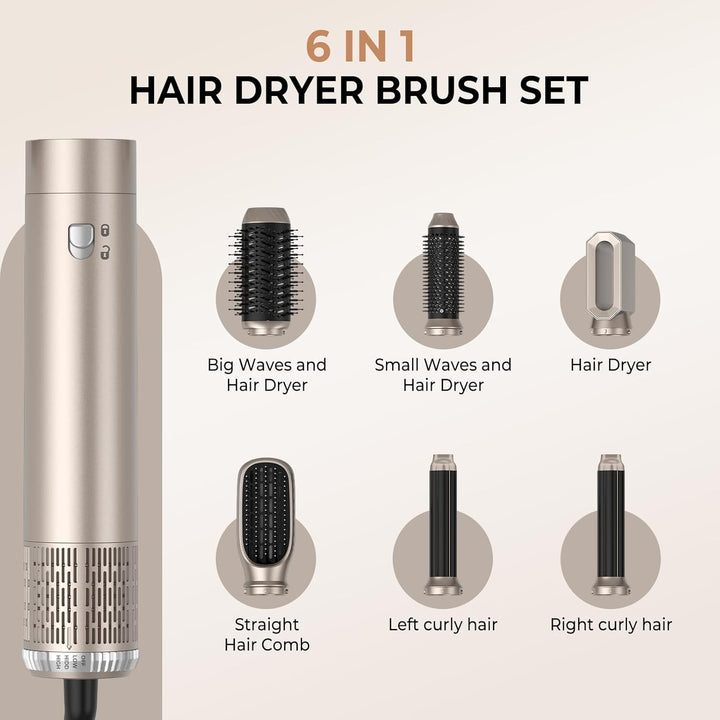 6 in 1 Hairstyler 1000w Rundbürstenföhn Haartrockner,Airstyler Lockenstab mit Luft, 3 Temperaturrege