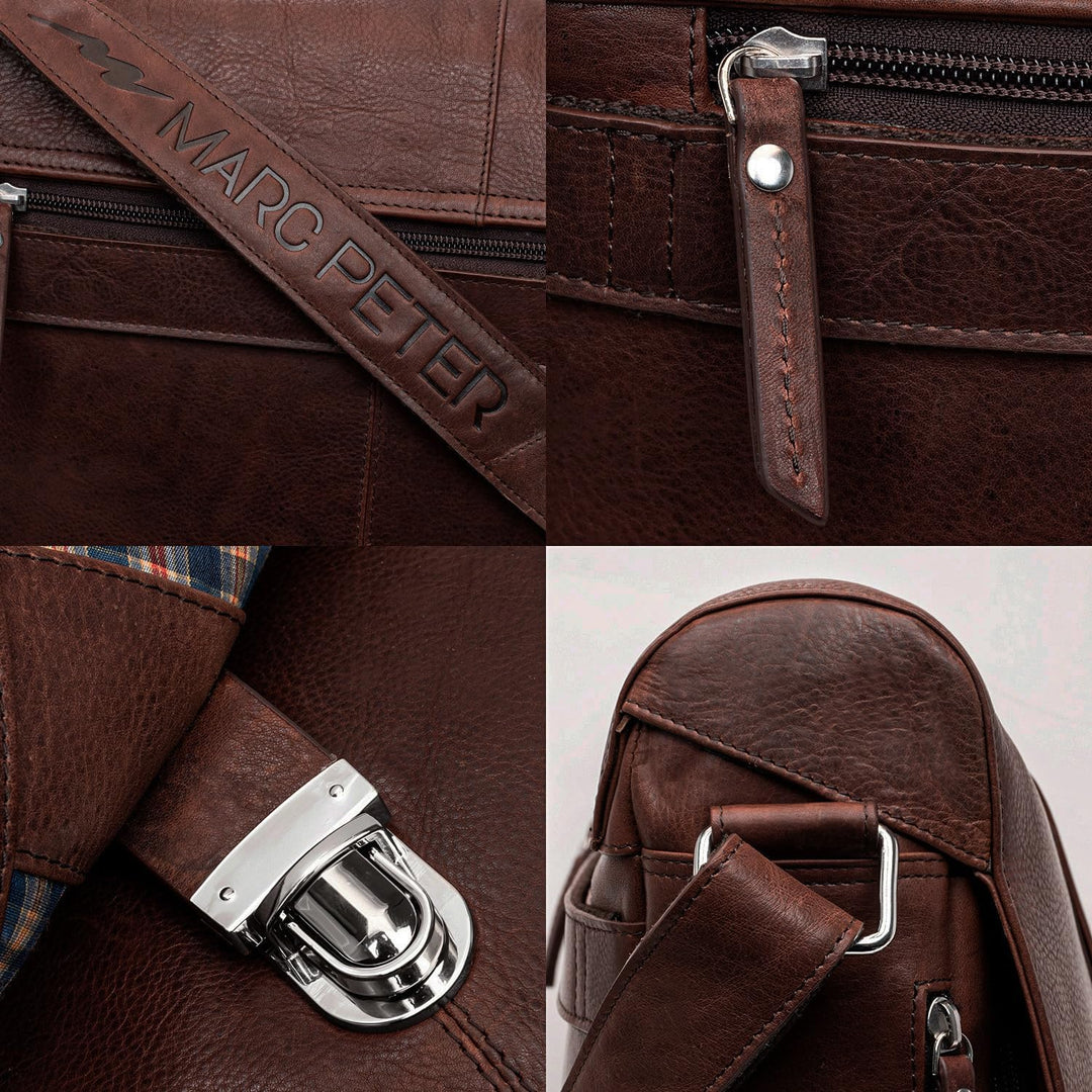 Marc Peter® Bergen leder Umhängetasche für Herren Damen | 15.6 Zoll Laptoptasche | Aktentasche aus e