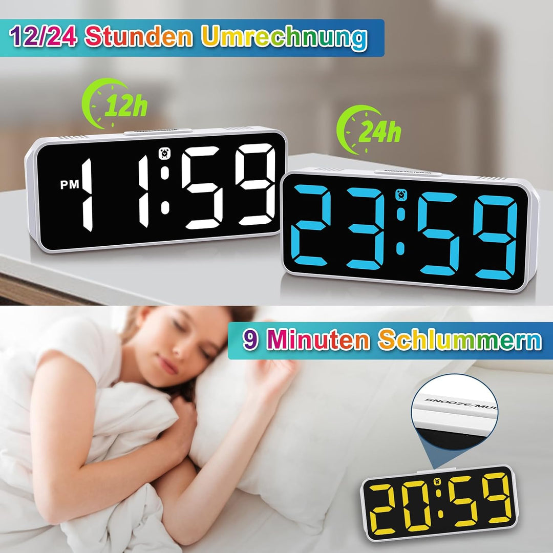Eachui Wecker Digital RGB Farbiger wecker für Kinder Ohne Ticken Kleiner Uhr Einstellbare Lautstärke