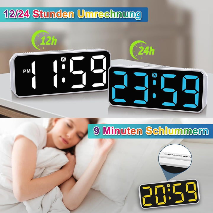 Eachui Wecker Digital RGB Farbiger wecker für Kinder Ohne Ticken Kleiner Uhr Einstellbare Lautstärke