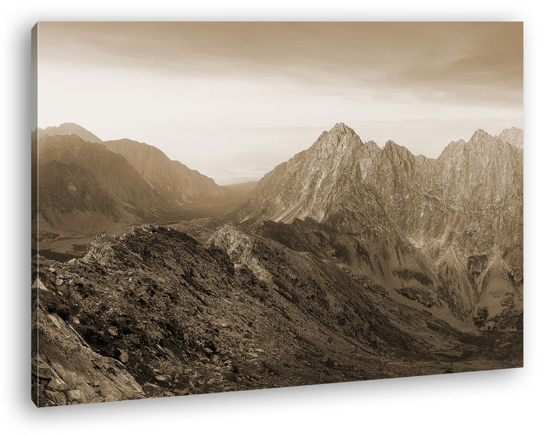 deyoli zauberhafte Berglandschaft Format: 80x60 Effekt: Sepia als Leinwand, Motiv fertig gerahmt auf