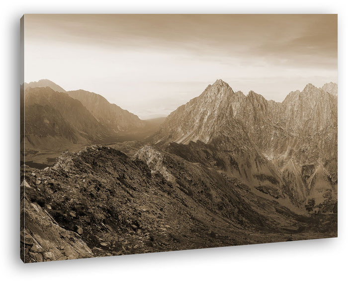 deyoli zauberhafte Berglandschaft Format: 80x60 Effekt: Sepia als Leinwand, Motiv fertig gerahmt auf