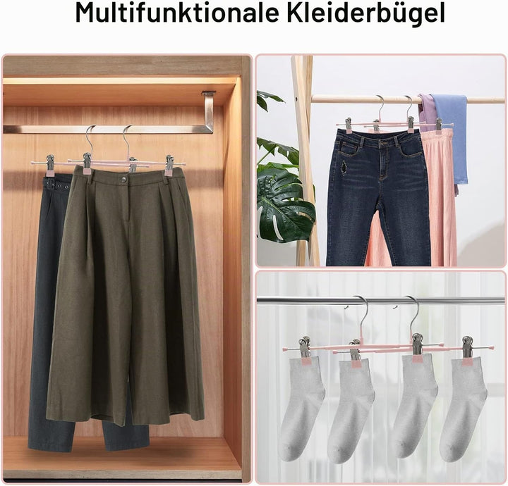 Dünne Hosenbügel, GUANJUNE rutschfeste Hosenbügel mit Verstellbaren Clips, Platzsparende Kleiderbüge