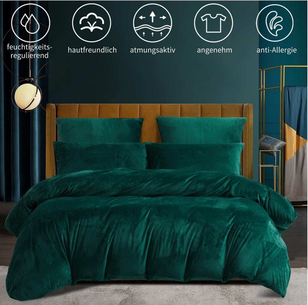 Boqingzhu Flanell Winter Bettwäsche 135x200cm Plüsch Biber Grün Dunkelgrün Warm Kuschelig Flauschig