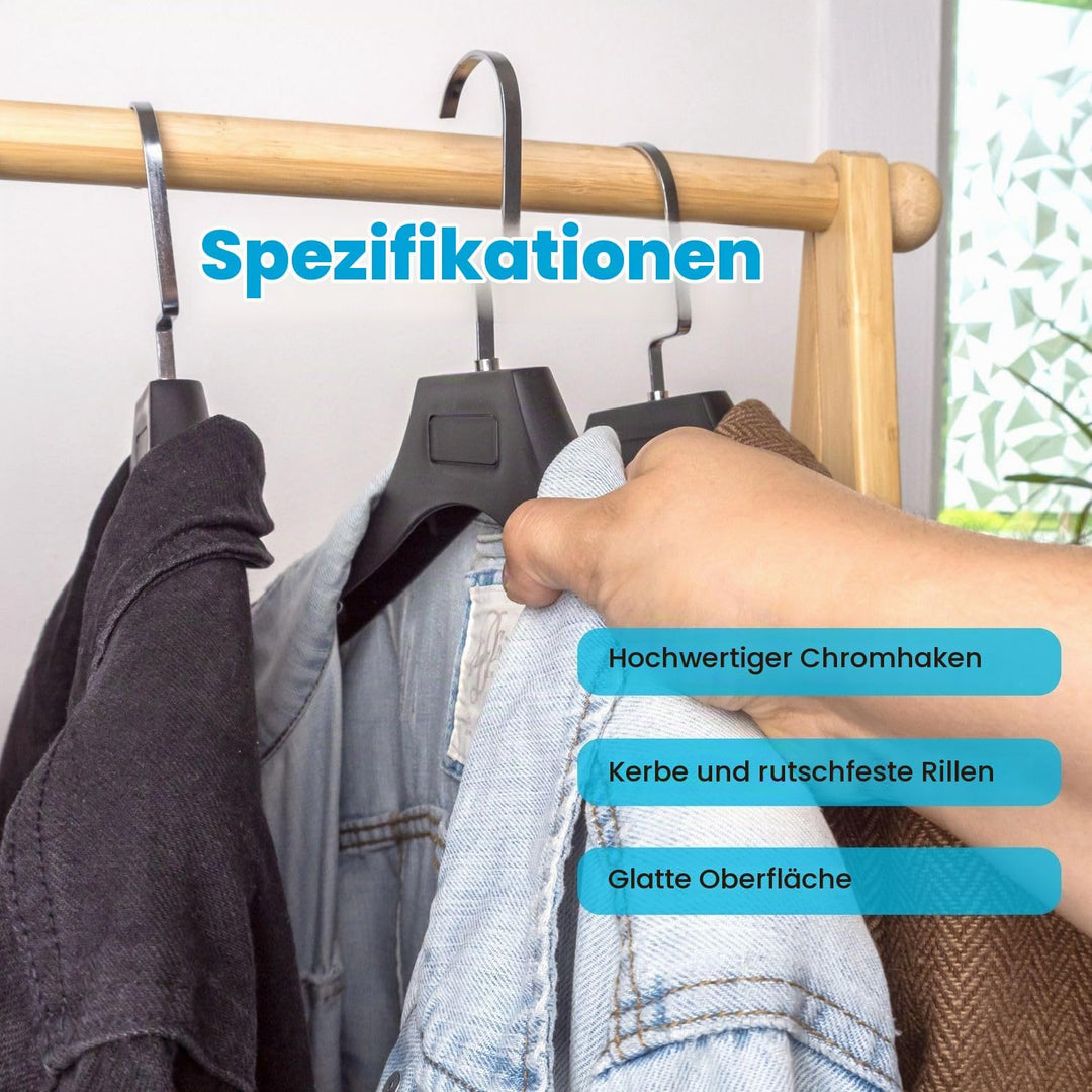 Kleiderbügel in UNIVERSAL SCHWARZ - 40 Stück breite Kleiderbügel aus Kunststoff mit Anti-Rutsch Ober